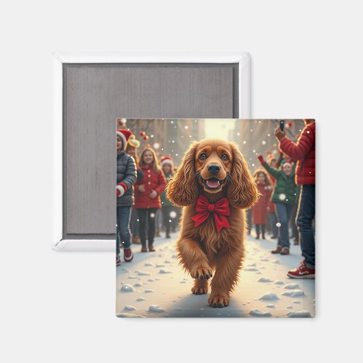 Aimant Cocker Spaniel Christmas Parade Holiday Painting (Recto/Verso)