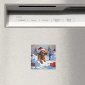 Aimant Cocker Spaniel courant dans la neige avec un chape (In Situ (Lave-vaisselle))