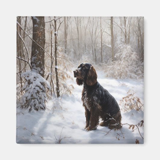 Aimant Cocker Spaniel Laissez tomber la neige Noël (Devant)