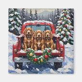 Aimant Cocker Spaniel Noël Camion Rouge Fêtes (Devant)