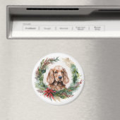 Aimant Cocker Spaniel Noël Wreath Festive Pup (In Situ (Lave-vaisselle))