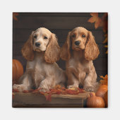 Aimant Cocker Spaniel Puppy Automne Citrouille de plaisir (Devant)