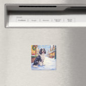 Aimant Cocker Spaniel Snowy Village Christmas Art (In Situ (Lave-vaisselle))