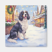 Aimant Cocker Spaniel Snowy Village Christmas Art (Devant)