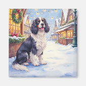 Aimant Cocker Spaniel Village enneigé Art de Noël (Devant)