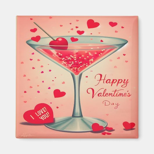 Aimant Cocktail Valentine Martini du milieu du siècle (Devant)