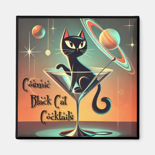 Aimant Cocktails de chat noir cosmique futuriste atomique (Devant)