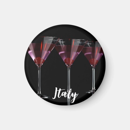 Aimant Cocktails rouges en verre de martini à la cerise (Devant)