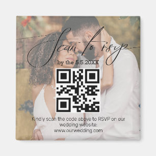 Aimant code QR de réponse élégant mariage photo délavée