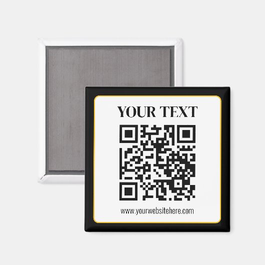 Aimant Code QR d'entreprise avec texte haut et bas, noir (Recto/Verso)
