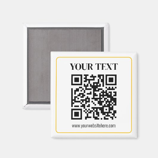 Aimant Code QR modifiable & Texte avec bordure jaune doré (Recto/Verso)