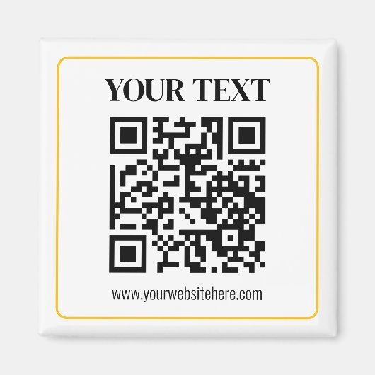 Aimant Code QR modifiable & Texte avec bordure jaune doré (Devant)