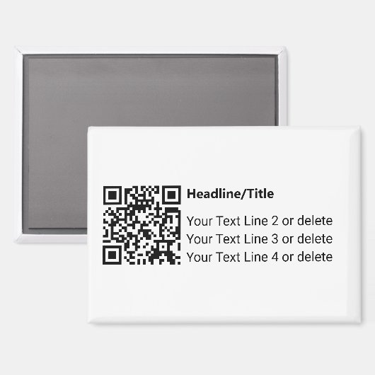 Aimant Code QR noir et blanc simple avec Modèle texte (Recto/Verso)