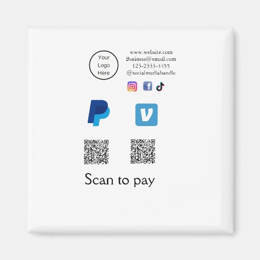 Aimant Code QR PayPal venmo scan pay ajouter médias socia (Devant)
