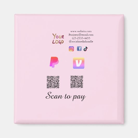 Aimant Code QR PayPal venmo scan pay ajouter médias socia (Devant)