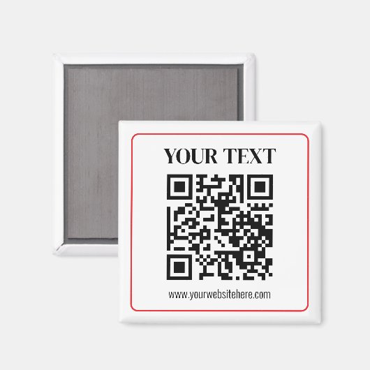 Aimant Code QR simple noir et blanc avec bordure rouge (Recto/Verso)