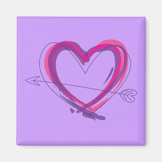 Aimant Coeur Abstrait en violet et rose (Devant)