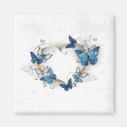 Aimant Coeur bijoux avec papillons Morpho (Devant)