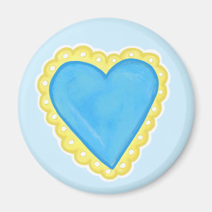 Aimant Cœur bleu avec garniture en dentelle jaune à festo