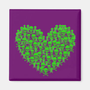 Aimant Coeur crâne vert