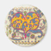 Aimant Coeur d'art populaire avec feuilles et fleurs (Devant)