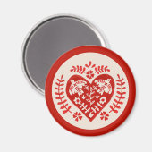 Aimant Coeur d'art populaire rouge et blanc (Recto/Verso)