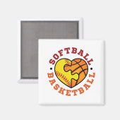 Aimant Coeur de basketball de softball (Recto/Verso)