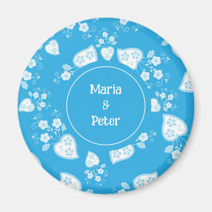 Aimant Coeur de fleur bleu avec fleurs motif