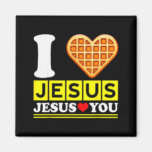 Aimant Cœur de gaufre J'aime Jésus Drôle de petit déjeune