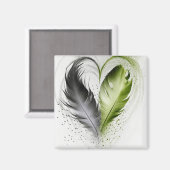 Aimant Coeur de plumes - Vert citron vert (Recto/Verso)