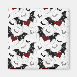 Aimant Cœur d'Halloween avec ailes de chauve-souris noire