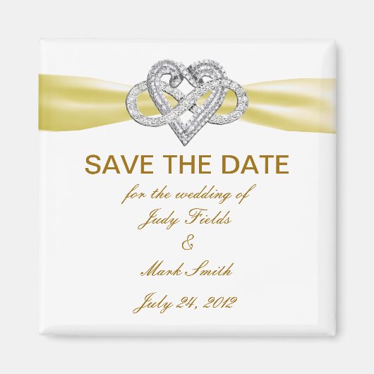 Aimant Coeur d'infinité jaune Économisez L'aimant de date (Devant)