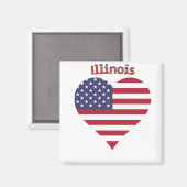 Aimant Coeur du drapeau américain de l'Illinois (Recto/Verso)