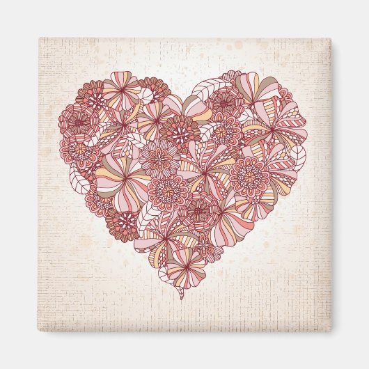 Aimant Coeur en fleurs dessinées à la main (Devant)