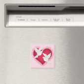 Aimant Coeur et colombes - rose (In Situ (Lave-vaisselle))