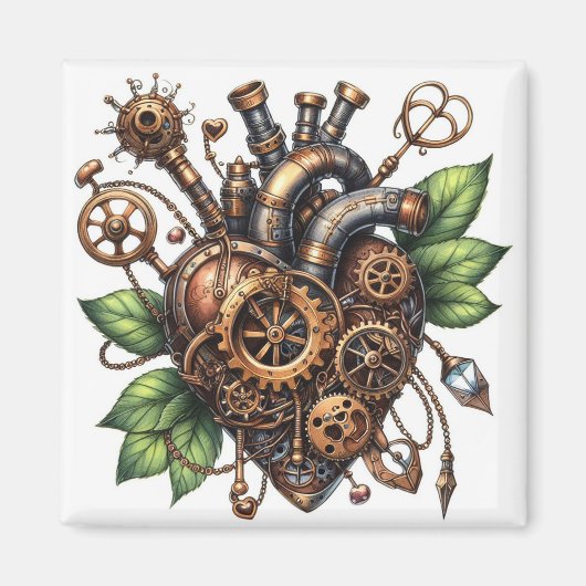 Aimant Coeur feutré Steampunk (Devant)