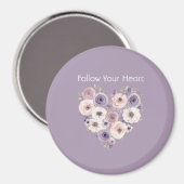 Aimant Cœur floral blanc rose violet (Recto/Verso)