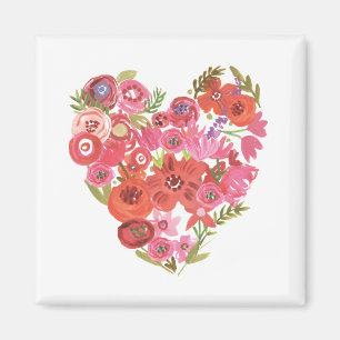 Aimant Coeur floral Valentine II chic d'aquarelle