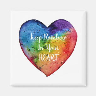 Aimant Coeur mignon d'arc-en-ciel d'aquarelle