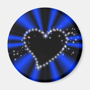 Aimant Coeur noir avec étoiles sur arc en ciel bleu