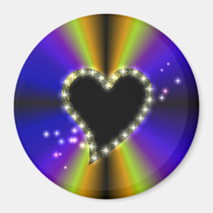 Aimant Coeur noir avec étoiles sur arc-en-ciel jaune viol