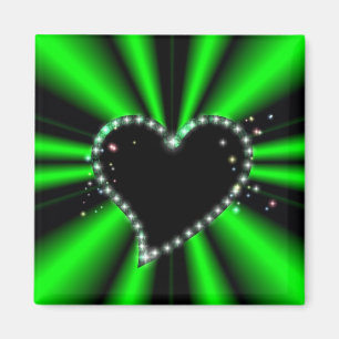 Aimant Coeur noir avec étoiles sur arc-en-ciel vert
