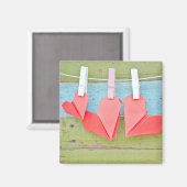 Aimant Coeur Papier Accroché Sur La Ligne De Clothèse (Recto/Verso)