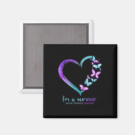 Aimant Coeur papillon Je suis un survivant Prévention du (Recto/Verso)