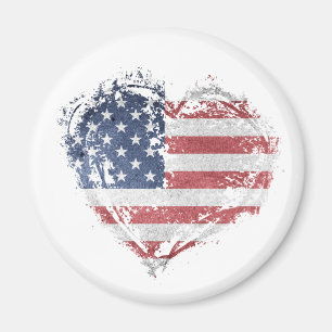 Aimant Coeur patriotique américain à Grunge