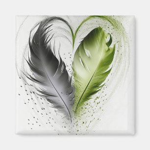 Aimant Cœur plume - Vert lime