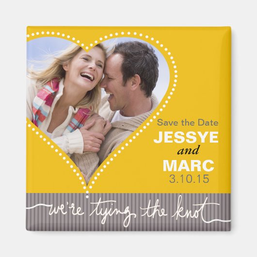 Aimant Coeur pointillé Enregistrer la date gris jaune (Devant)
