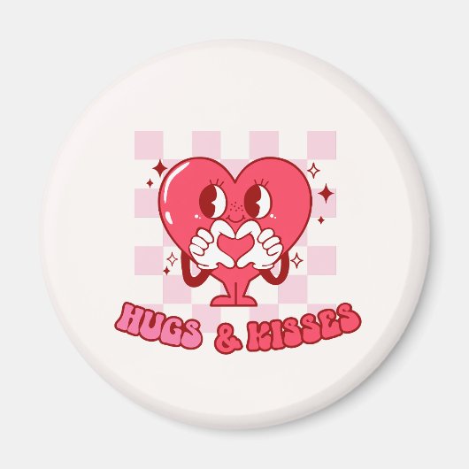 Aimant Coeur rose accolades et baisers (Devant)