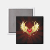 Aimant Coeur rouge avec ailes d'or (Recto/Verso)