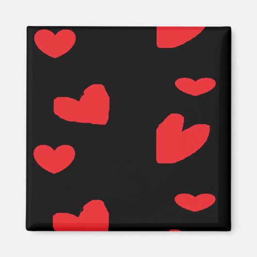 Aimant Coeurs d'amour rouges sur noir (Devant)